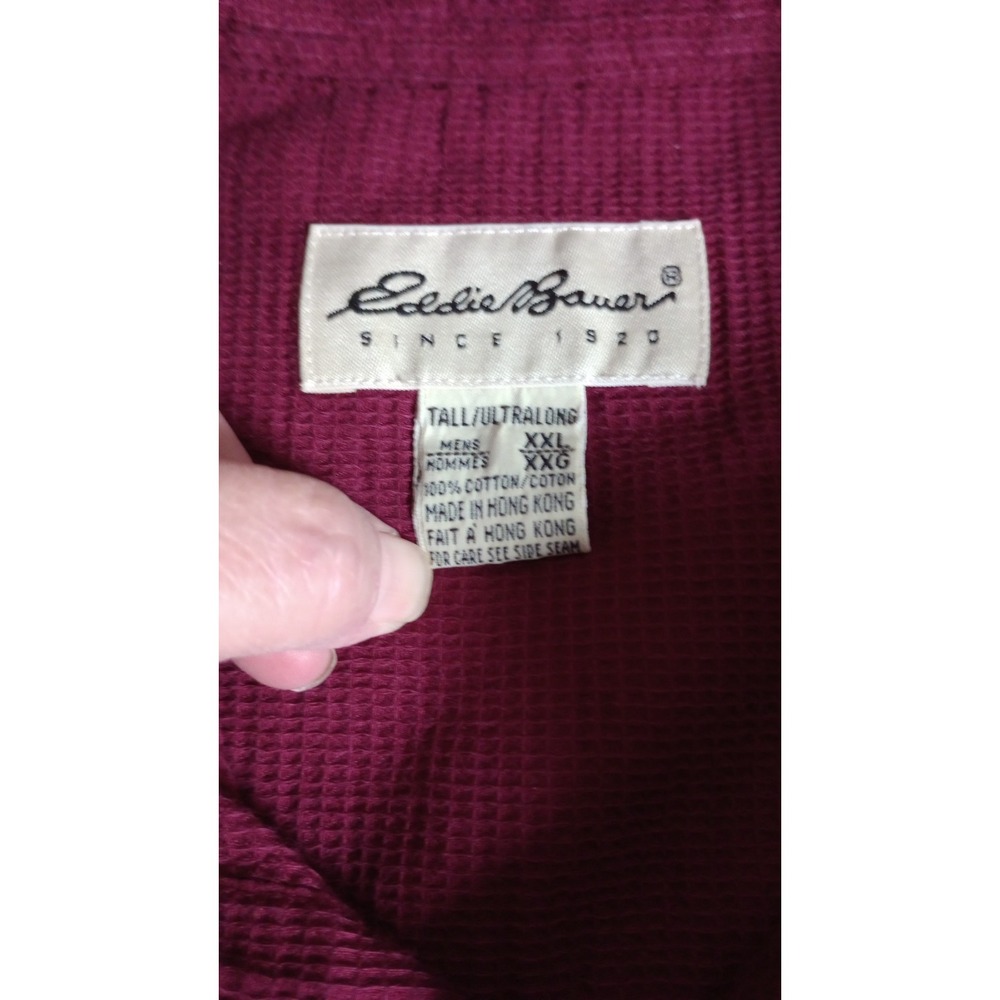 VTG Eddie Bauer Burgundy XXL Waffle Button Shirt L/S 100% Cotton Tall/Ultra Long - Picture 6 of 8